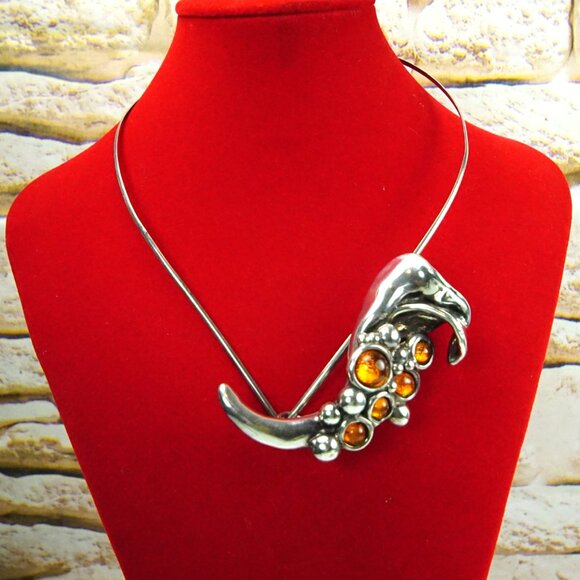 Rare Israel Amber & 925 Silver Calla Lily Combo: Pendant Necklace or Brooch - Picture 1 of 15